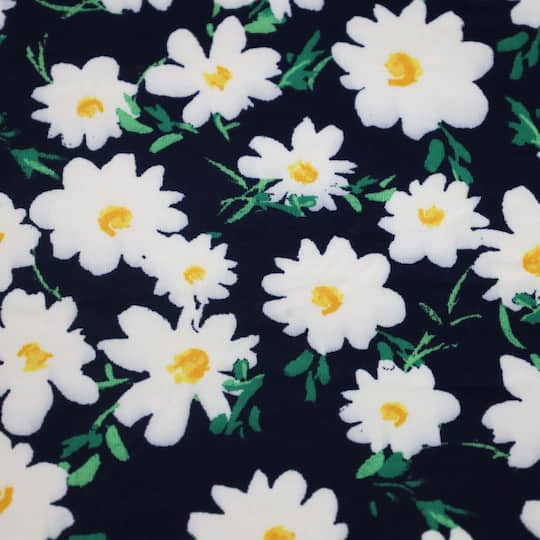 Fabric Merchants Daisies on Blue Double Brushed Stretch Fabric